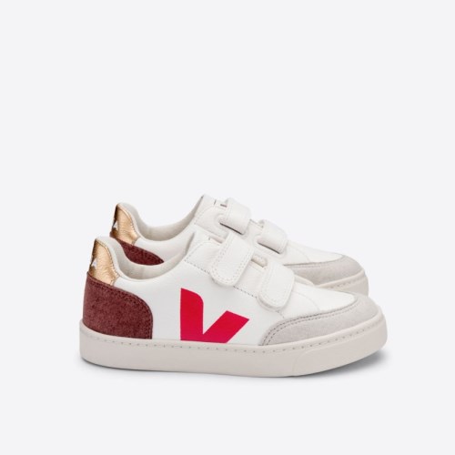 Veja V-12 Velcro Chromefree Kids Trainers White/Red UK 86497